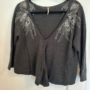 Free People Cardigan sweater beaded details grey Size L